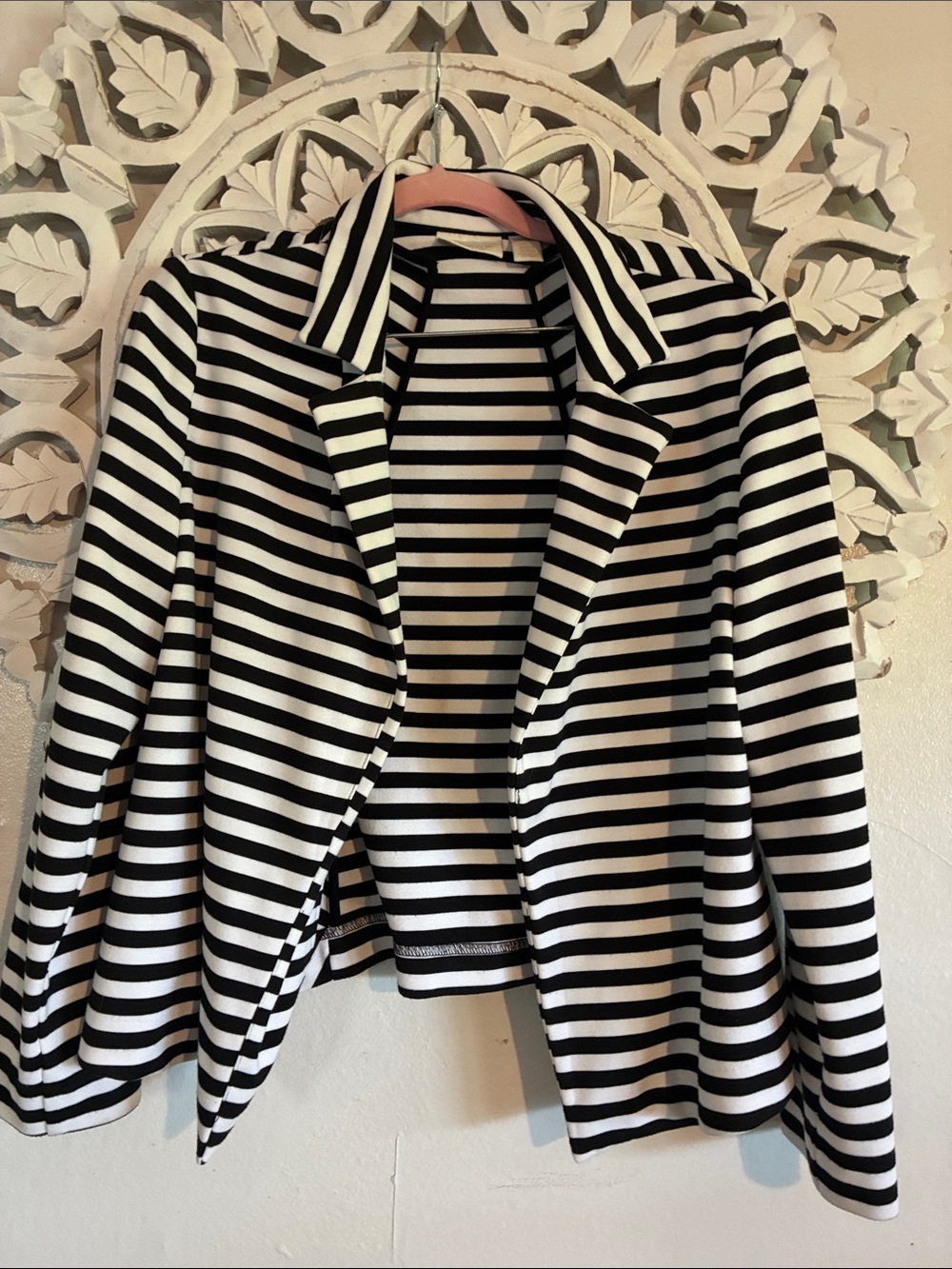 Chico's Black & White Striped Open-Front Blazer